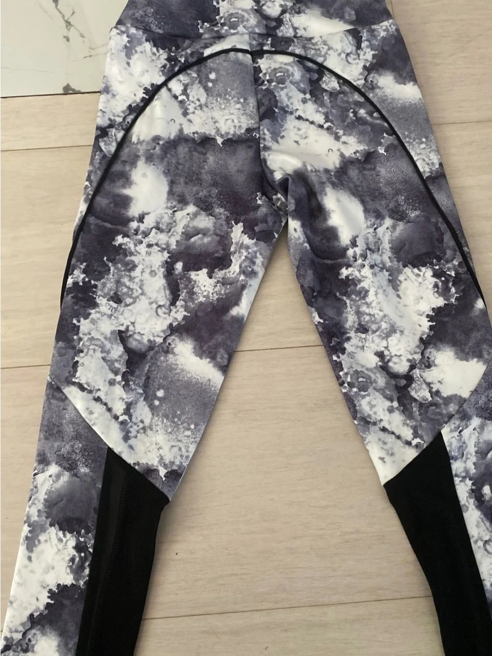 Zara Black & White Marble-Print Kids Leggings
